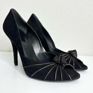 GUCCI Peep Toe Black Pumps with Gold Trim Size 37.5